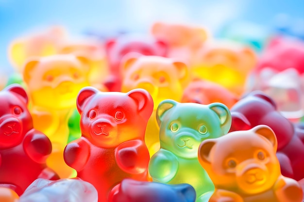 Фото Близкий взгляд на красочных желевых медведей витамины искусственный интеллект генерирует