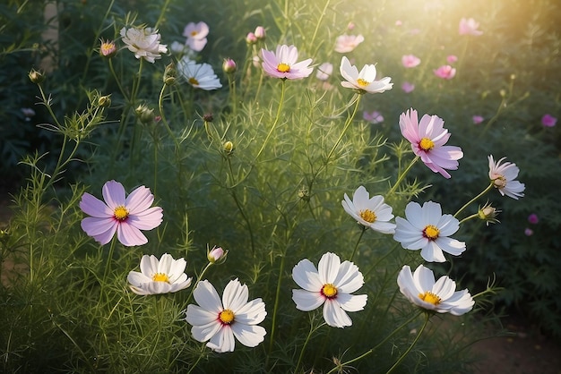 写真 コスモスの花が庭にく