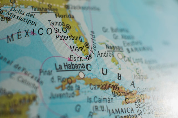 사진 세계 지도에 쿠바의 클로즈업