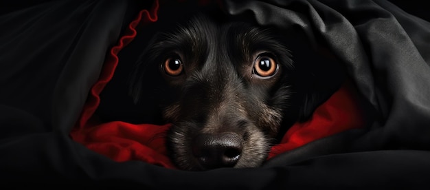 写真 毛布の下の犬のクローズアップ