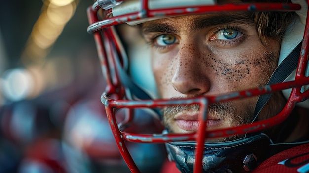 Foto close up of football player wearing helmet generative ai