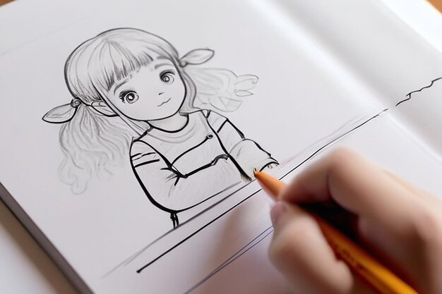 写真 筆で絵を描く女の子のクローズアップ