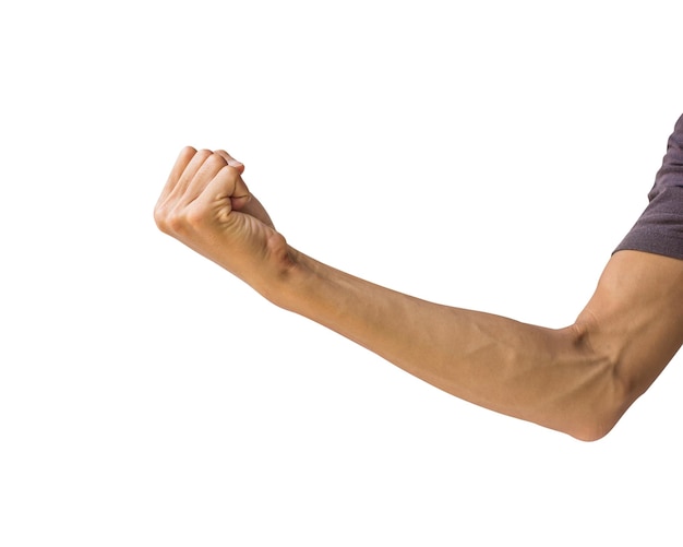 Фото Ближайший план руки, показывающий кулак на белом фоне