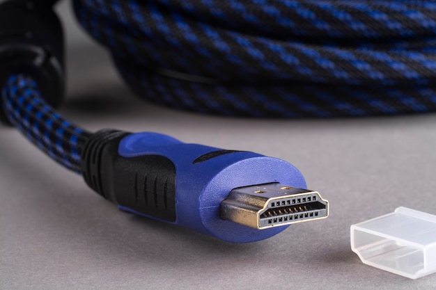 Фото Закройте конец разъема кабеля hdmi