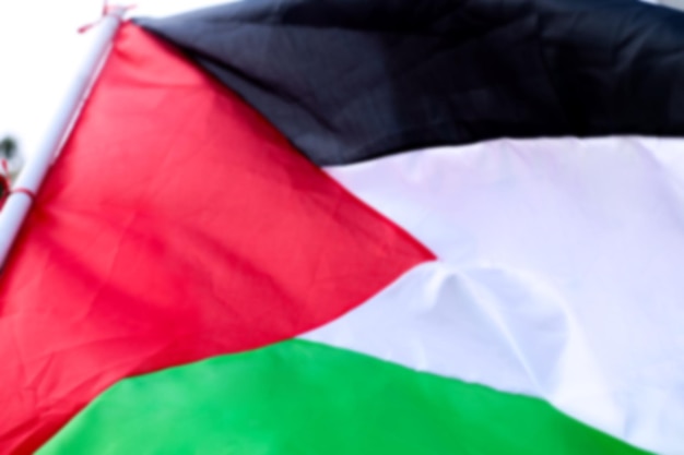 Фото Близкий снимок палестинского национального флага, развевающегося на ветру