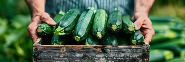 Фото Близкий взгляд на руки человека, держащего свежие zucchini подробный взгляд на сельскохозяйственную концепцию