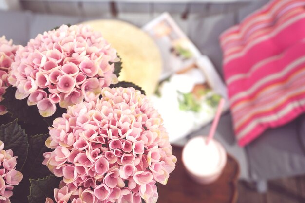 写真 ピンクの花を ⁇ かせる植物のクローズアップ