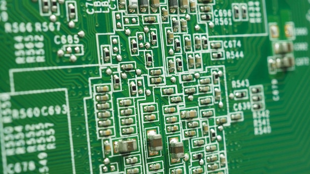 写真 半導体またはメインボードまたはコンピュータチップのクローズアップ。