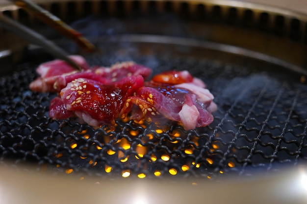 사진 바베큐 그릴 에 개진 고기 의 클로즈업