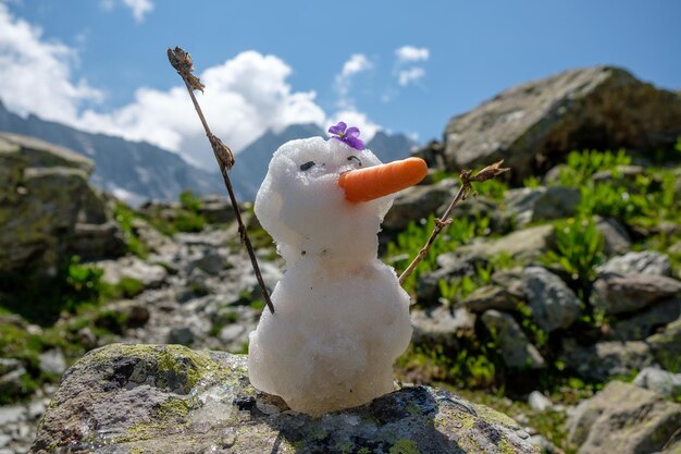 Фото Близкий план снеговика на скале