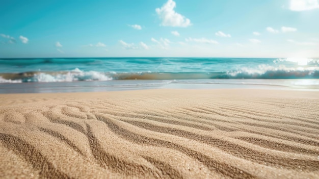 Фото Близкий взгляд на волны на песчаном пляже природный пейзаж с водой и ветром волны aig