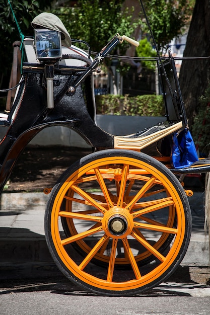 写真 フィールドの木々に対する車輪のクローズアップ