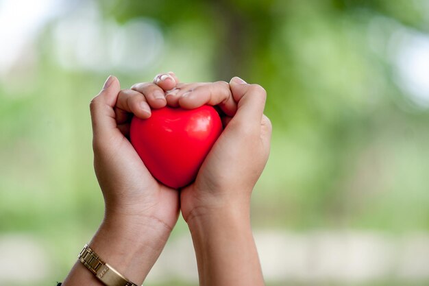 Фото Клоуз-ап женской руки с красным сердцем