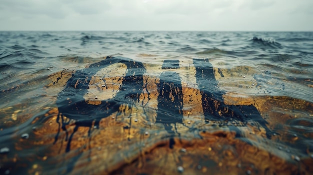 Close Up of Oil Spill Warning Sign in Water