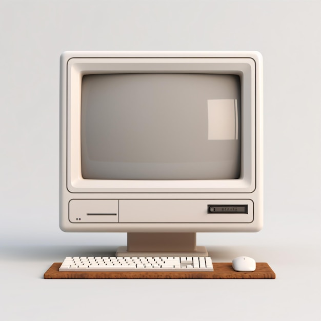 Photo close up of old computer monitor isolated on white background retro wave old personal computer pc nostalgia concept