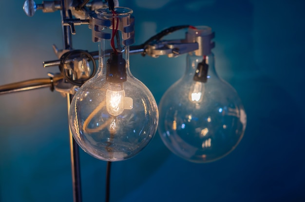 Close up on old light bulb in a test tube