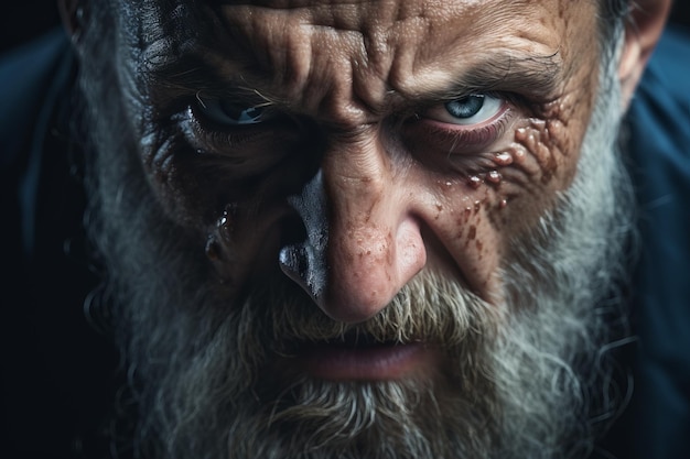 a close up of an old man with a beard