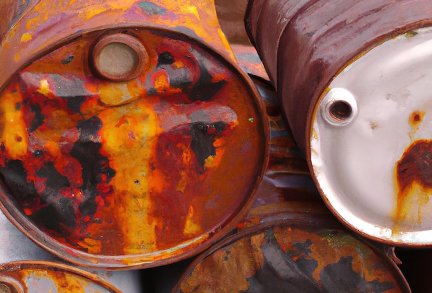 Close up of old oil drums created using generative ai technology