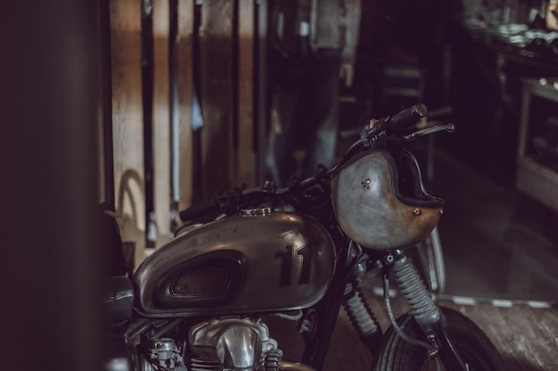 Close-up of old vintage motorcycle