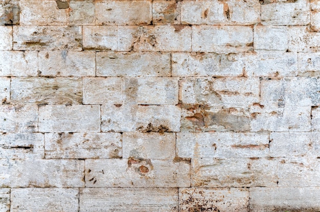 Close-up of old white bricks stonewall texture background