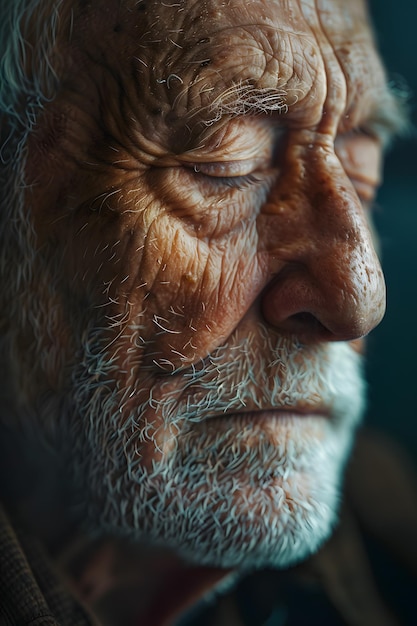 A close up of an older man s face with his eyes closed