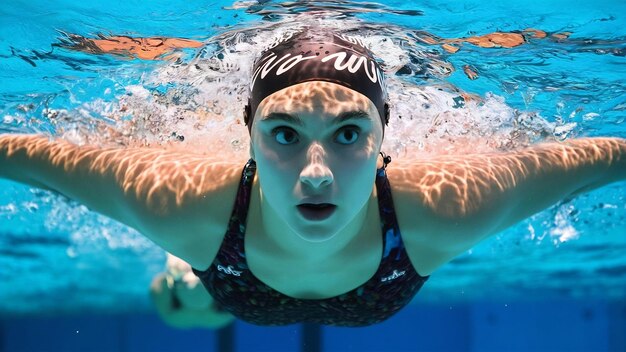 Close up of olympic swimmer underwater