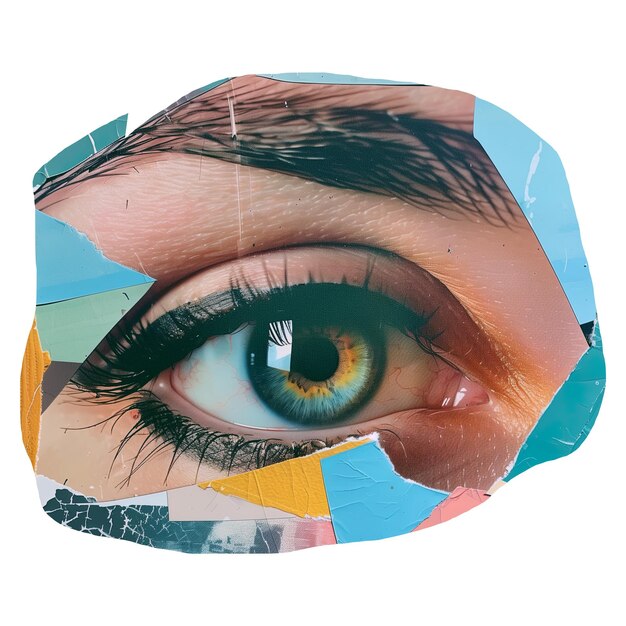 Close-up oog van vrouw met gerimpeld papier uit gesneden sticker