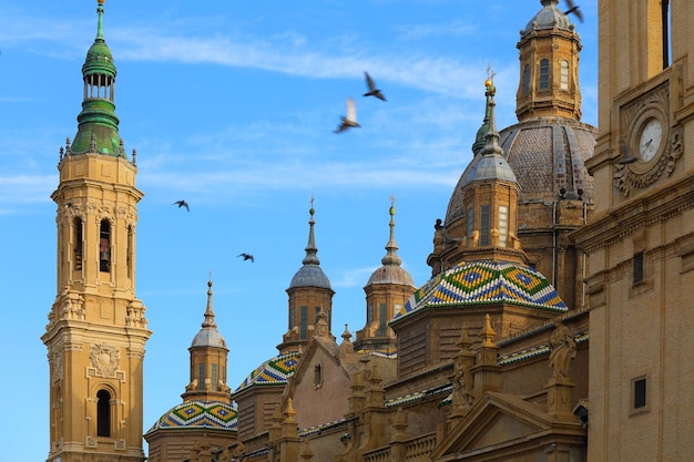 Close-up op de basiliek van onze-lieve-vrouw van de pilaar in de stad zaragoza, aragon in spanje