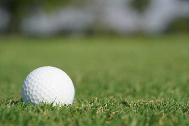 Close-up op een golfbal op een groen gras