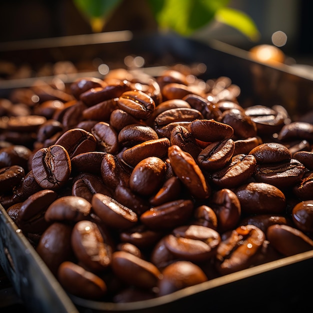 close-up op een zak vol koffiebonen