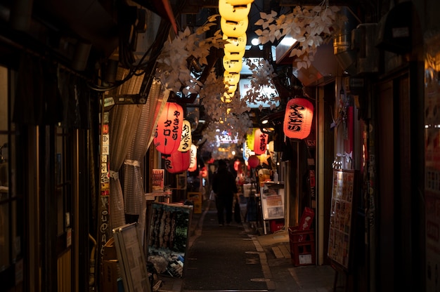 Foto close-up op japanse straatvoedselwinkel