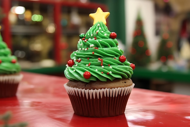 Close-up op kerstboom cupcake