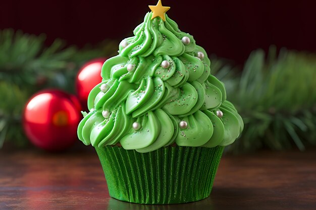 Close-up op kerstboom cupcake