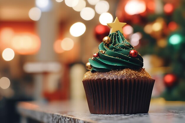 Close-up op kerstboom cupcake