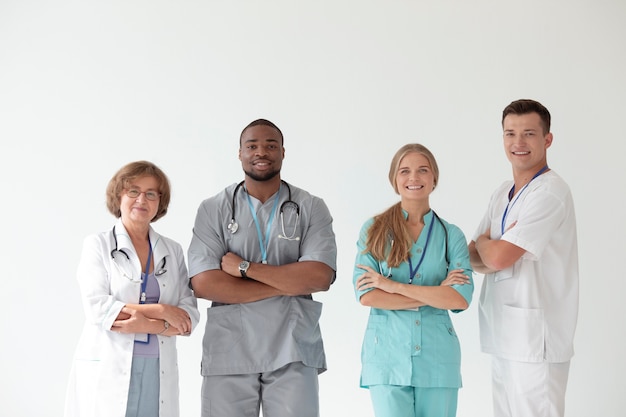 Foto close-up op team van gezondheidswerkers