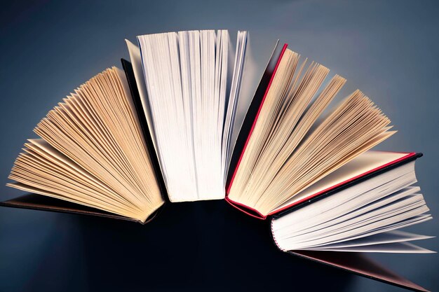 Close-up of open book on table against black background