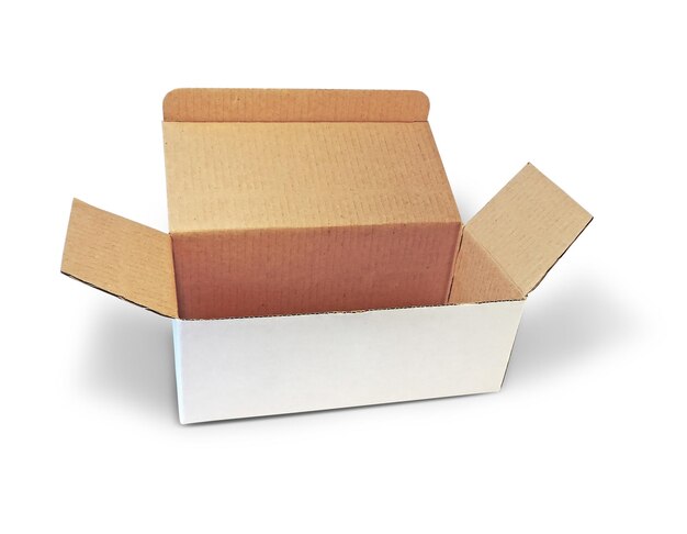 Photo close-up of open box against white background