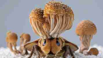 Photo close up ophiocordyceps sinensis or mushroom cordycep this is a herbs