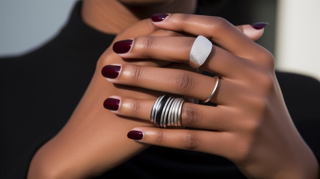 Close-up opname van een gemanipuleerde hand met prachtige statement ringen die elke look verheffen