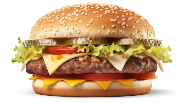 Close-up opname van een hamburger geïsoleerd op een witte achtergrond Verse hamburger fastfood met rundvlees