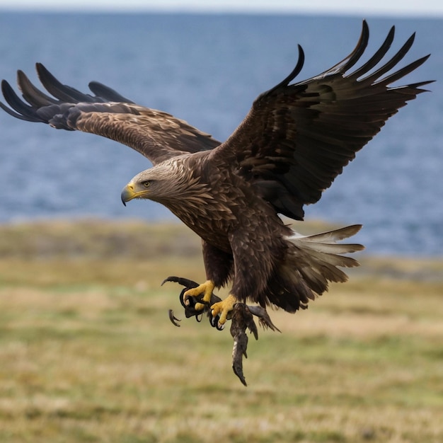 Close-up opname van een kale adelaar klaar om te vliegen vanaf een houten perch