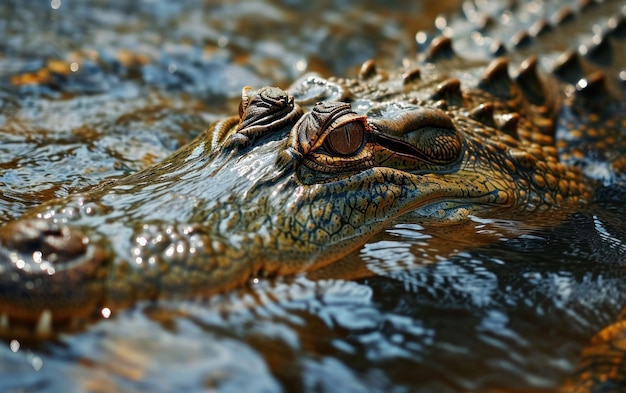 Close-up opname van een krokodil snuit breken van het wateroppervlak.