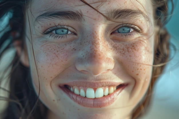 Close-up opname van een mooie vrouw die hartelijk glimlacht