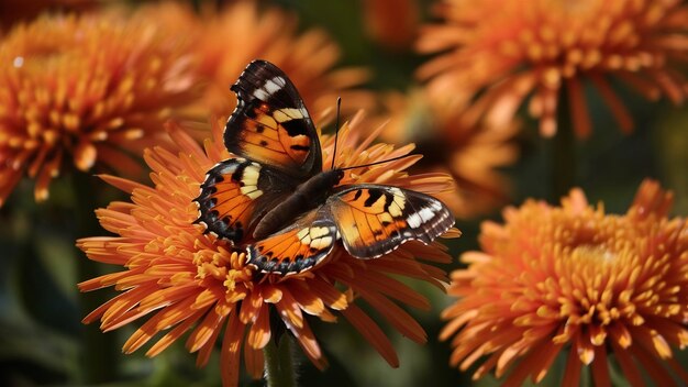 Close-up opname van een prachtige vlinder met interessante texturen op een oranje bloemblad