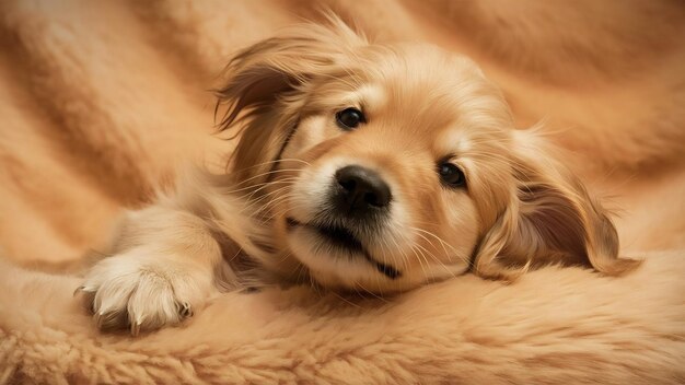 Close-up opname van een schattige golden retriever puppy die omhoog kijkt
