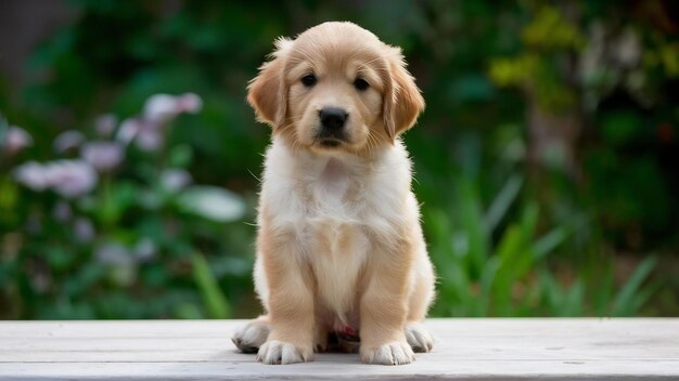 Close-up opname van een schattige zittende golden retriever puppy geïsoleerd op een wit oppervlak