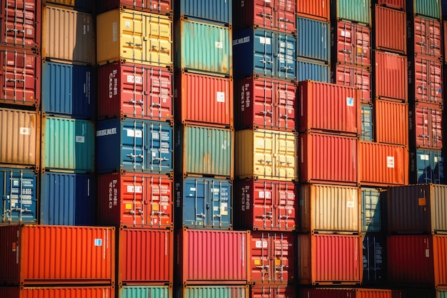 Close-up opname van een stapel containers in een drukke haven met de nadruk op het logistieke aspect van vrachtvervoer Generatieve AI