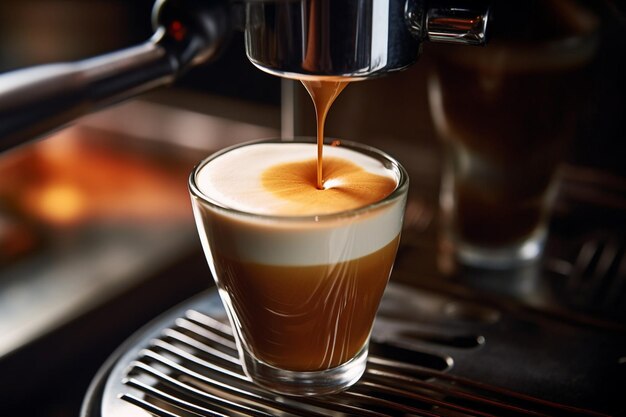 Foto close-up opname van een vers gebrouwen espresso met crema