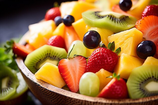 Close-up opname van gesneden peren in een fruitsalade