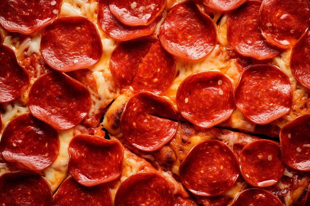 Close-up opname van pepperoni plakjes gerangschikt in een mooi patroon op de pizza